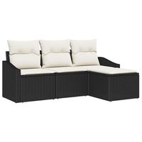 juego de sofa con cojin 4 piezas  mueble de jardin negro ratan sintetico
