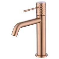 grifo monomando para lavabo en laton y zamak con acabado pvd oro rosa cepillado