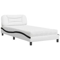 cama con colchon cuero sintetico blanco y negro 100x200 cm