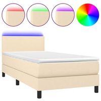 cama individual  cama para adultos  cama box spring con colchon y led tela crema 90x190 cm