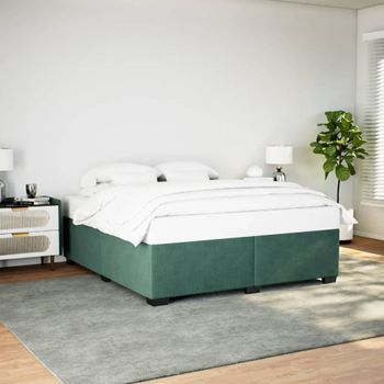 Cama De Matrimonio | Cama De Adulto | Estructura Cama Sin Colchón Terciopelo Verde Oscuro 200x200 Cm Cfw338424