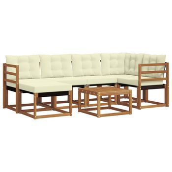 Conjunto De Sofás De Exterior Con Cojín 7 Piezas | Mueble De Jardín Natural Y Crema