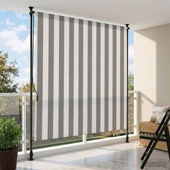 Cortina Enrollable - Uso Exterior - Poliéster Y Aluminio - Antracita Y Blanco (150x270cm)