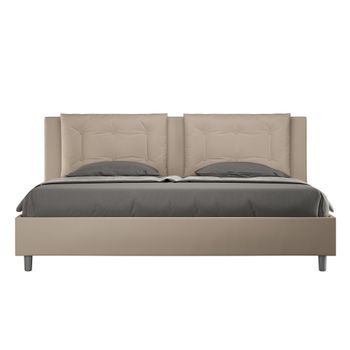 Cama Matrimonial Sin Somier Acolchada 200x210 Cuero Sintético Gris Paloma Annalisa