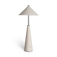 lampara de mesa led portatil cuero y metal con bateria usb recargable tyu tule beige