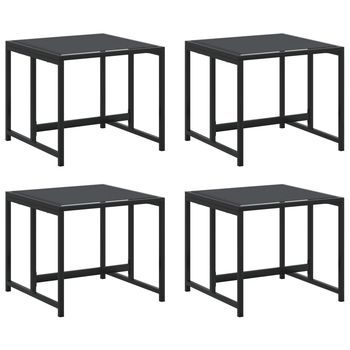 Taburetes De Jardín | Otomana De Jardín | Reposapiés De Jardín Con Cojines 4 Uds Acero Y Textilene Negro