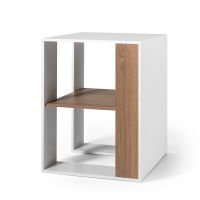 costway mesa auxiliar de 2 niveles con estante de almacenamiento abierto multifuncional para sofa cama salon dormitorio oficina 45x45x60cm blanco