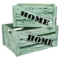 cajones madera set 2 piezas verde 36x26x18 -31x21x16h cm