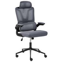 silla de oficina moderna asiento de piel sintetica respaldo de malla altura giro 360 reposabrazos ajustables inclinacion gris oscuro kryos