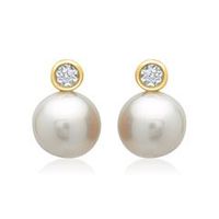 14 quilates pendientes oro amarillo perla 2 diamantes