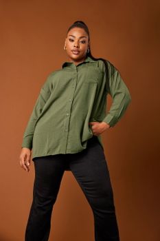 Yours Camisa Caqui Textura, Mujer Curvy Y Tallas Grandes, Yours