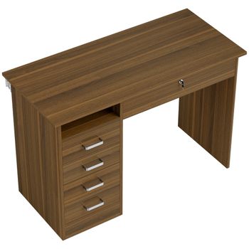 HOMCOM Escritorio para Ordenador con 5 Cajones 110x50 cm con Almacenaje Estante Abierto Cajón con Cerradura Nogal   Aosom España