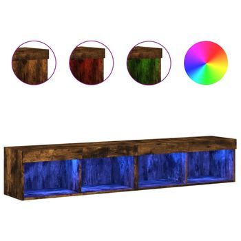 Muebles De Tv | Mueble De Salón | Gabinete De Tv Con Luces Led 2 Uds Roble Ahumado 80x30x30 Cm
