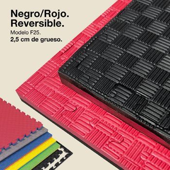Jowy 4 Piezas (4m2) Tatami Puzzle 2,5cm 100x100cm – Superficie “5 Líneas” Rojo/negro