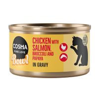 cosma bowl 24 x 80 g comida humeda para gatos - pack ahorro - pechuga de pollo con salmon