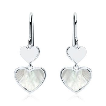 Pendientes corazones de plata 925 y nácar