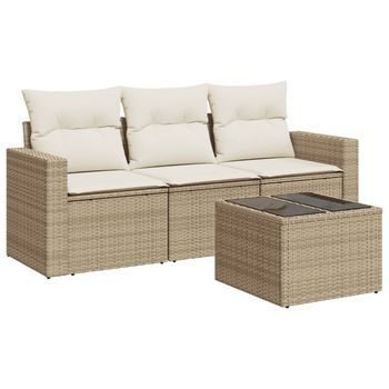 Juego De 4 Uds Sofás Jardín | Sofá De Exterio Con Cojines Ratán Sintético Beige