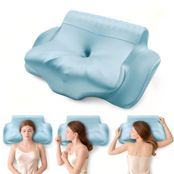 Niceluck Almohada Cervical Almohada Mariposa Espuma Viscoelástica 62x35cm, Azul