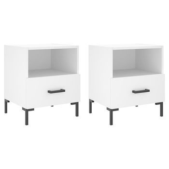 Juego De 2 Mesitas De Noche - Mesillas Madera Ingeniería Blanco 40x35x47,5 Cm Mc5763
