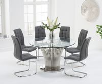 hans round 130cm glass table with lorin faux leather chairs - white 4 chairs