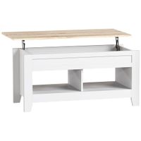 mesa centro elevable 105x50x49 cm blanco y natural