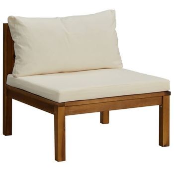 Sofá Intermedio Seccional Cojín Blanco Crema Madera De Acacia Vidaxl