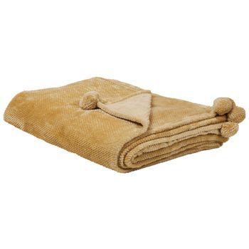 Manta De Poliéster Suave Amarilla 200 X 220 Cm Con Pompones Saitler