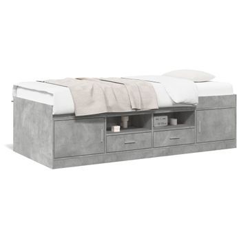 Tumbona De Jardín | Silla | Sillón Exterior Con Cajones Madera Ingeniería Gris Hormigón 100x200 Cm Cfw690076