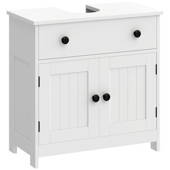 Mueble Bajo Lavabo De Mdf Con 2 Puertas, Cajón Y Hueco En U – 60 × 30 × 60 Cm, Blanco