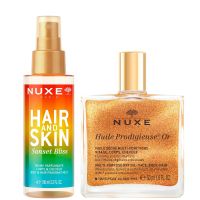 nuxe huile prodigieuse shimmering multi-purpose dry oil 50ml  sunset bliss hair  body fragrance mist 100ml bundle
