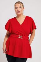 yours london top peplum rojo cruzado  mujer curvy y tallas grandes yours london