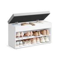 mueble zapatero con asiento tapizado blanco nube  gris paloma  30 x 80 x 44 cm