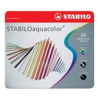 estuche de metal con 24 lapices de colores brillantes acuarelables stabilo