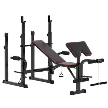 SPORTNOW Banco de Pesas con Soportes para Barra y Respaldo Ajustable para Entrenamiento Completos de Cuerpo Negro