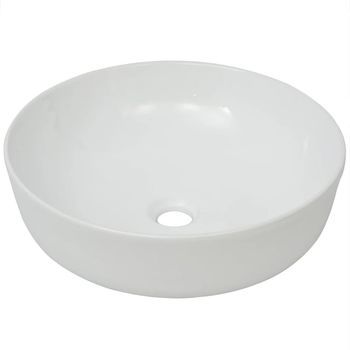 Lavabo De Baño Moderno | Lavabo Redondo De Cerámica Blanco 41,5x13,5 Cm