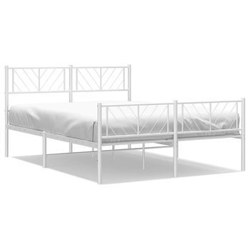 Cama Matrimonial | Cama Para Adulto | Estructura Cama Sin Colchón Con Estribo Metal Blanco 135x190 Cm