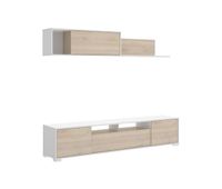 composicion de salon ken con modulo alto y mueble de tv blanconatural