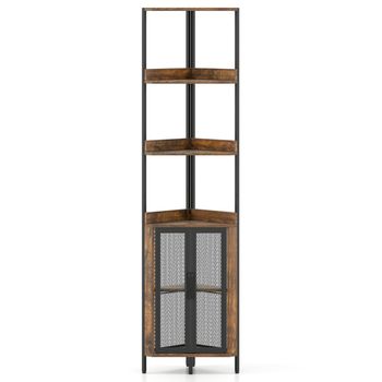 Costway Estante Esquinero de 6 Niveles Librero Esquinero con Gabinete Estantería Industrial con Puertas Estante Independiente para Plantas Marrón