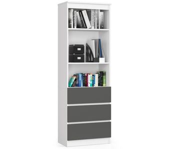 Librería akord r60 blanco 60 cm 3 cajones frente en color grafito gris 3 estantes 60x35x180 cm