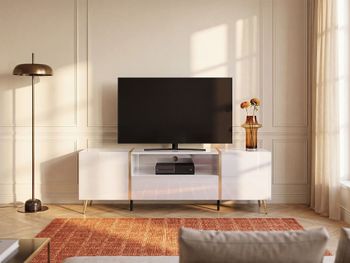Mueble bajo de tv madera blanco, dorado