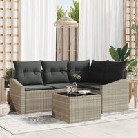 juego de sofa de jardin de 5 piezas con cojines gris poli ratan v2980 unico  beige