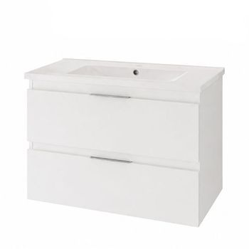 Kibath Mueble de baño con Lavabo URBAN 80x45 cm acabado BLANCO brillo 2 cajones y puertas suspendido