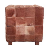 taburete cuadrado de piel de cabra blanco y marron 45x45 cm