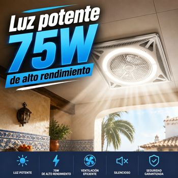 Ventilador empotrado falso techo 59,5x59,5cm 2 en 1 luz LED 75W circulador aire silencioso estructura PC y metal resistente instalación rápida para techos registrables salón oficina cocina baño