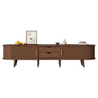mueble de tv para salon de 175 cm - tapa redonda - con puertas telescopicas - tv de 75 pulgadas - nogal