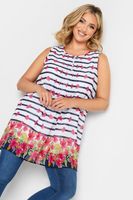 yours blusa blanca y azul de flores y rayas sin mangas mujer curvy y tallas grandes yours