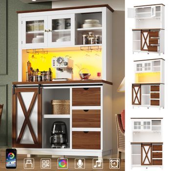 Aparador Alto - Mueble De Cocina O Comedor - Mdf, Metal Y Cristal - Blanco (104x40x180cm)