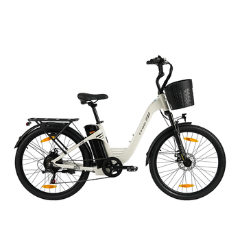 Bicicleta Eléctrica Urbana Ttgo C2 Pro, Motor trasero de 250 W, 36 V 18 Ah, 26”, Blanca