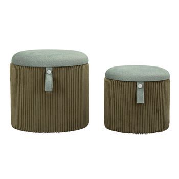 Puf Con Contenedor Verde Juego De 2 Piezas Cm Ø 38x38-32x28