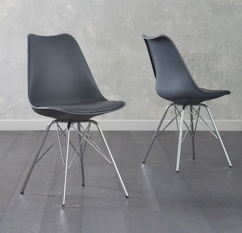 Celine Dark Grey Faux Leather Chrome Leg Dining Chairs - Dark Grey